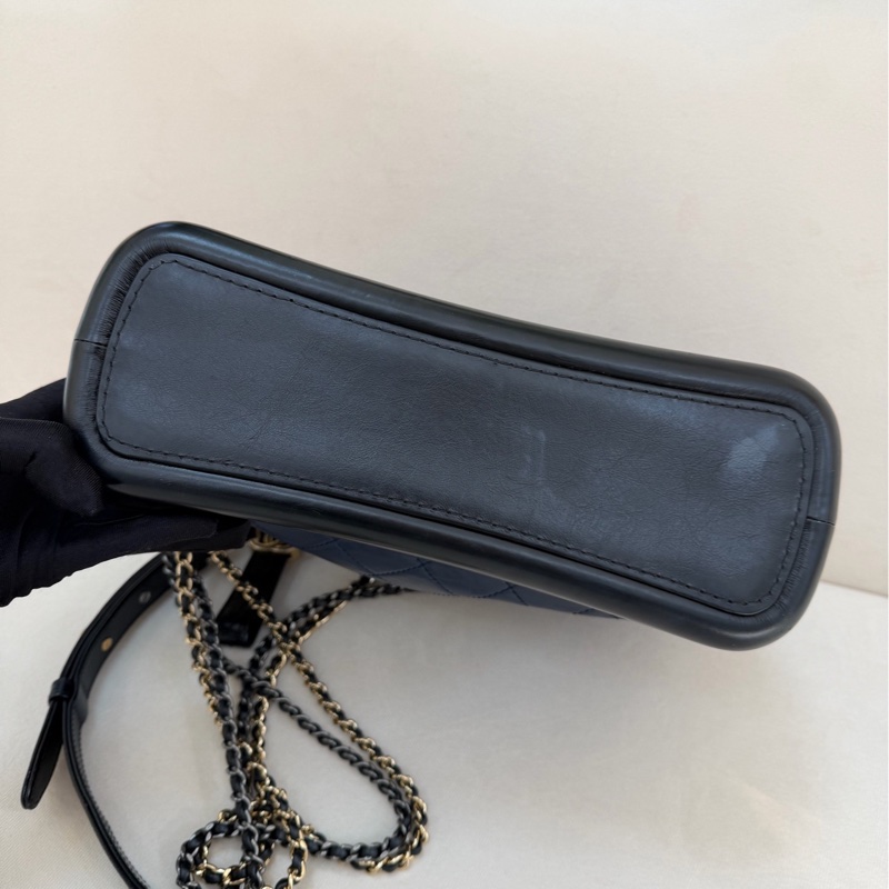 CHANEL / 香奈兒黑藍流浪鏈條包 中號單肩斜挎 26開 98新-4