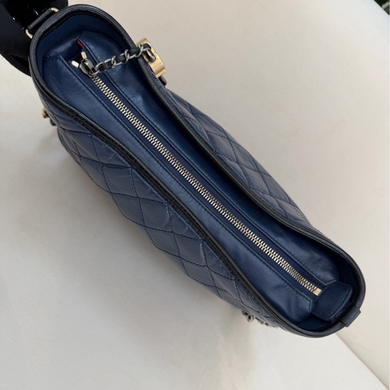 CHANEL / 香奈兒黑藍流浪鏈條包 中號單肩斜挎 26開 98新-5