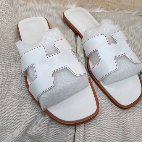 愛馬仕/Hermes白色H拖鞋 附件塵袋 37碼