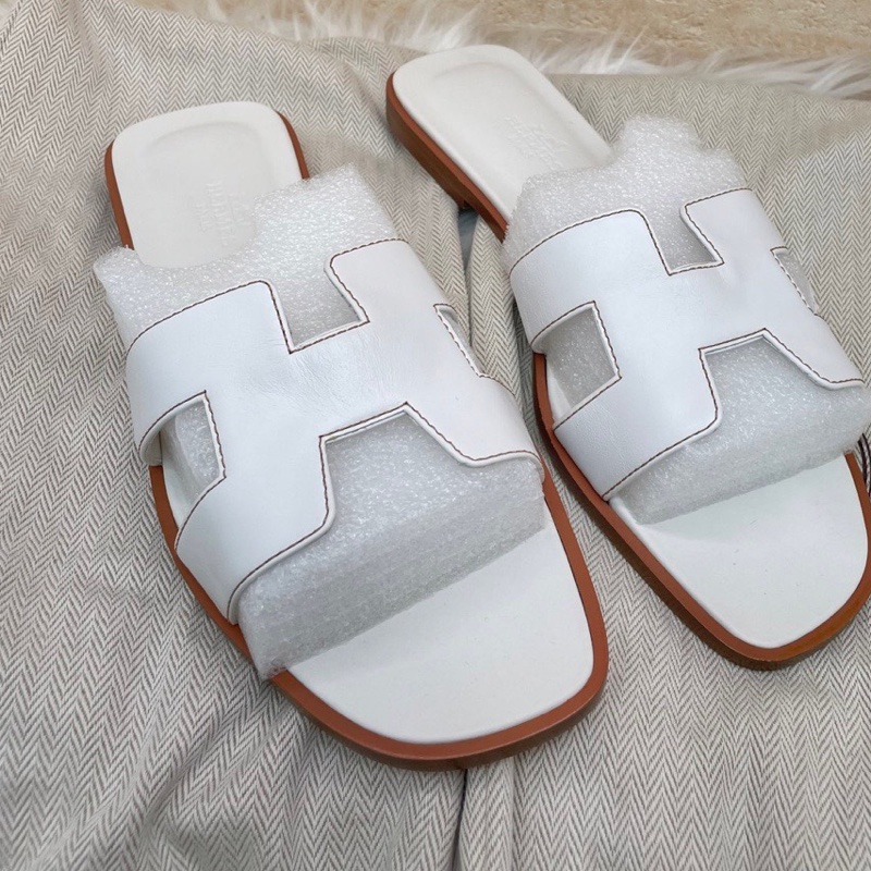 愛馬仕/Hermes白色H拖鞋 附件塵袋 37碼-0