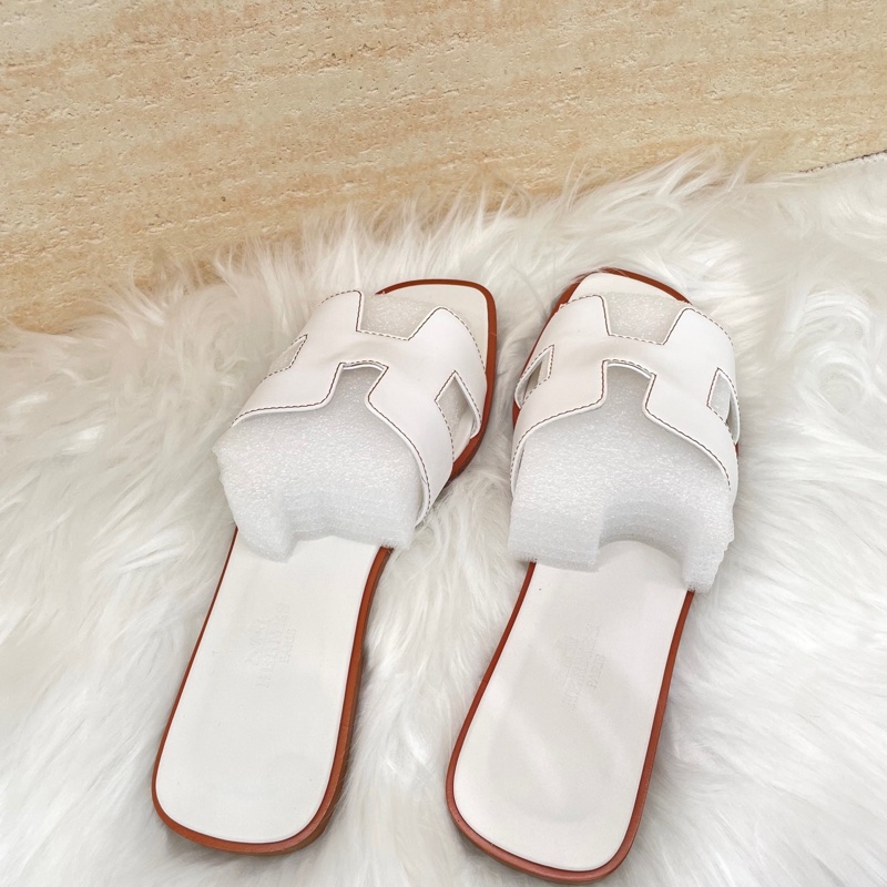 愛馬仕/Hermes白色H拖鞋 附件塵袋 37碼-1