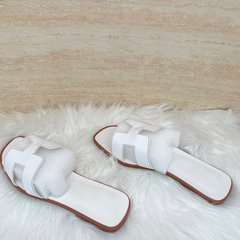 愛馬仕/Hermes白色H拖鞋 附件塵袋 37碼-2