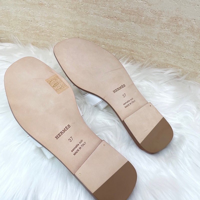 愛馬仕/Hermes白色H拖鞋 附件塵袋 37碼-3