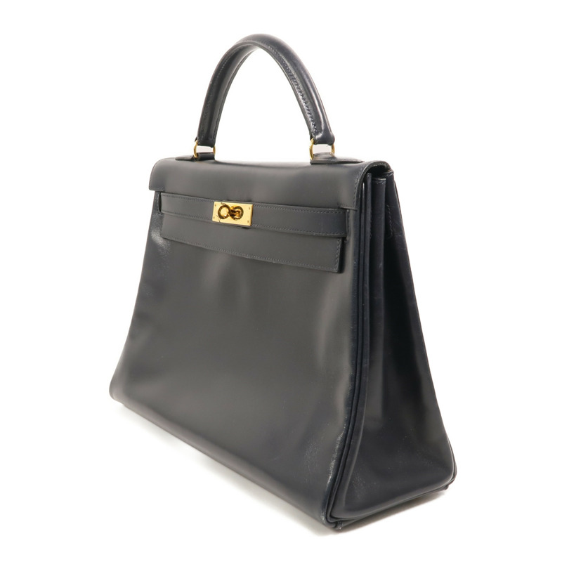 HERMES Box皮革Kelly 32手挽袋Navy-2