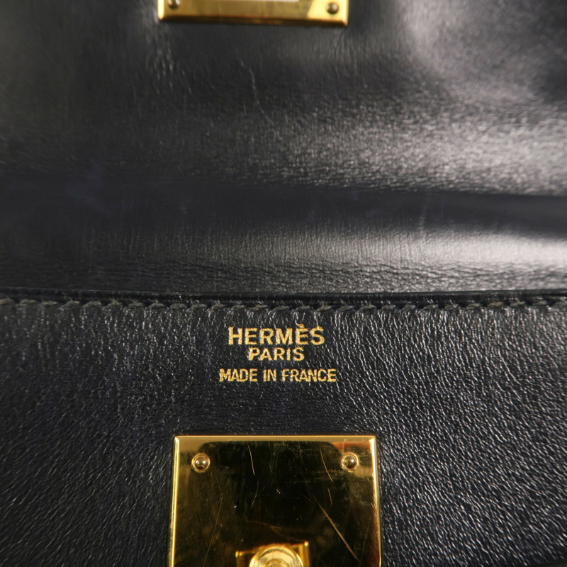 HERMES Box皮革Kelly 32手挽袋Navy-5