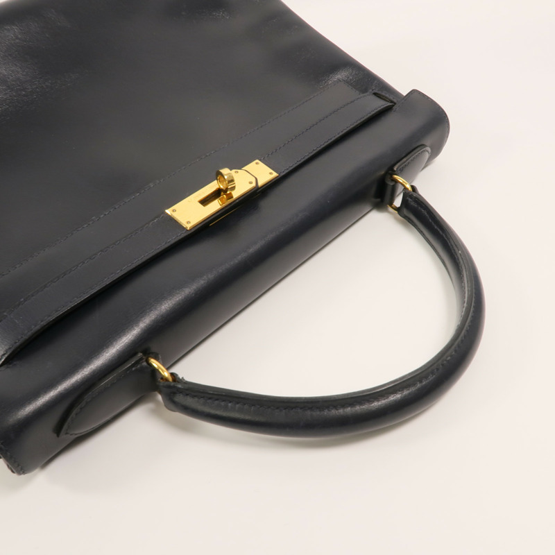 HERMES Box皮革Kelly 32手挽袋Navy-7