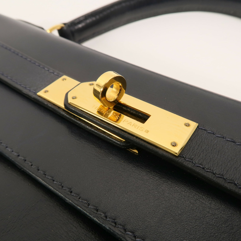 HERMES Box皮革Kelly 32手挽袋Navy-8