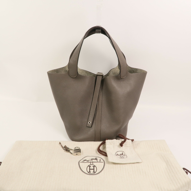 HERMES Clemence皮革Picotin MM肩背袋Etain-8