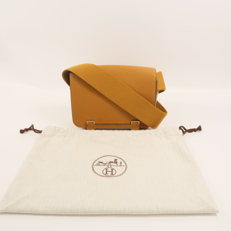 HERMES Chevre皮革Geta肩背袋Caramel-9