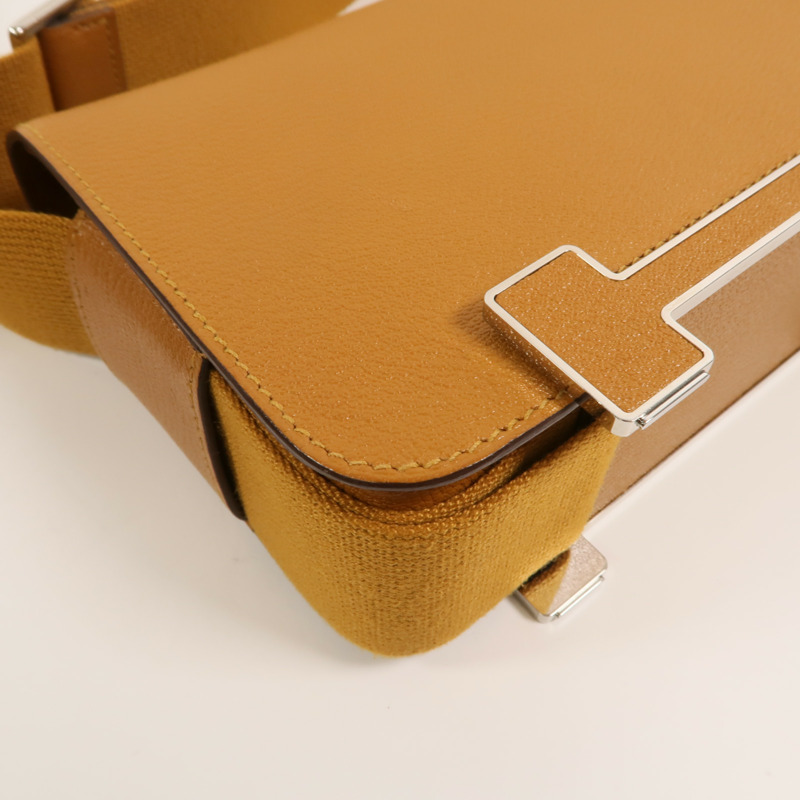 HERMES Chevre皮革Geta肩背袋Caramel-11
