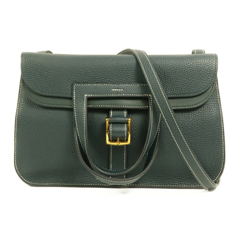HERMES Clemence皮革Halzan 31手挽肩背兩用袋Vert Cypres