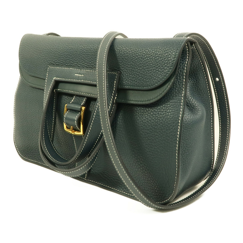 HERMES Clemence皮革Halzan 31手挽肩背兩用袋Vert Cypres-2