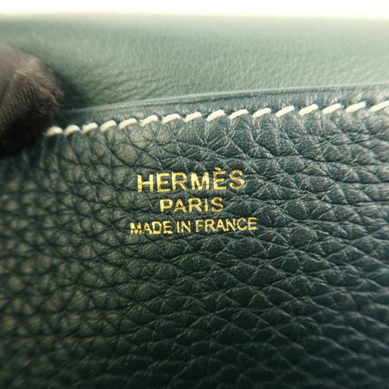 HERMES Clemence皮革Halzan 31手挽肩背兩用袋Vert Cypres-5
