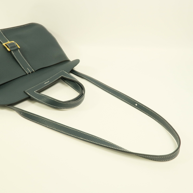 HERMES Clemence皮革Halzan 31手挽肩背兩用袋Vert Cypres-7