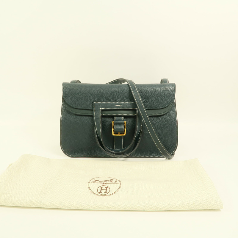 HERMES Clemence皮革Halzan 31手挽肩背兩用袋Vert Cypres-8
