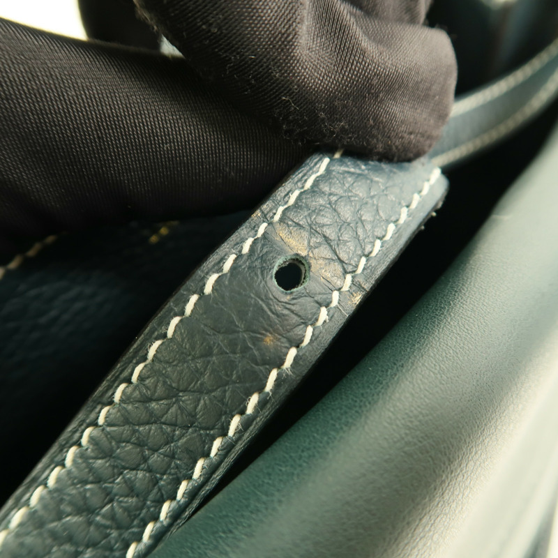 HERMES Clemence皮革Halzan 31手挽肩背兩用袋Vert Cypres-14