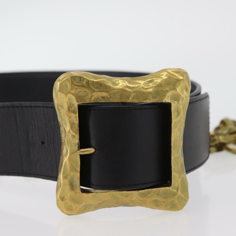 【日本直送】香奈兒鏈條皮帶 皮革 34.6吋 黑色 金色 正品 BAZ038-5