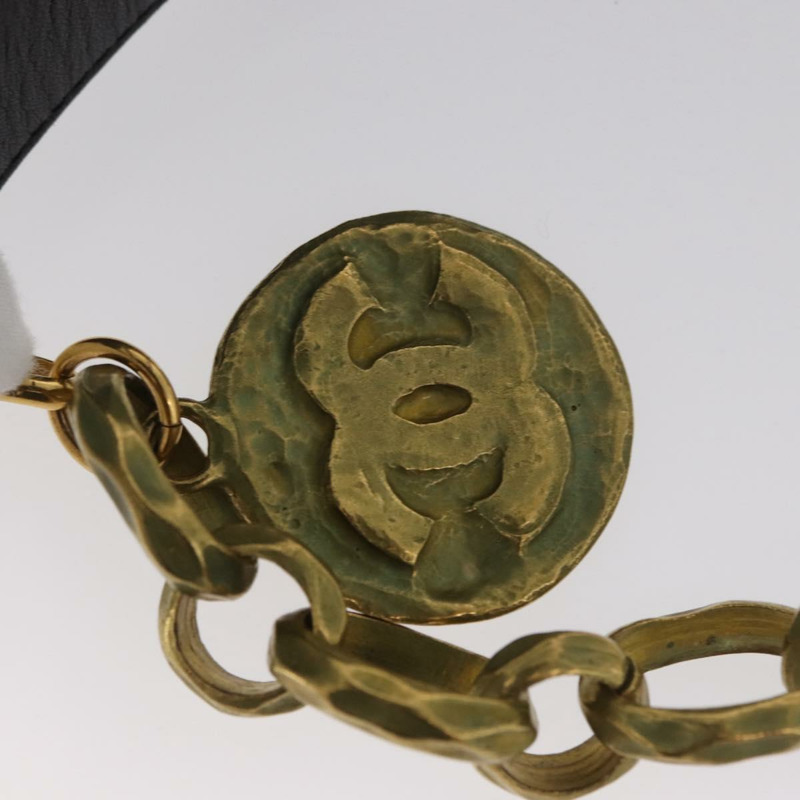 【日本直送】香奈兒鏈條皮帶 皮革 34.6吋 黑色 金色 正品 BAZ038-9
