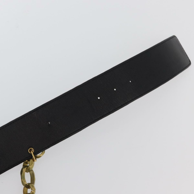 【日本直送】香奈兒鏈條皮帶 皮革 34.6吋 黑色 金色 正品 BAZ038-10