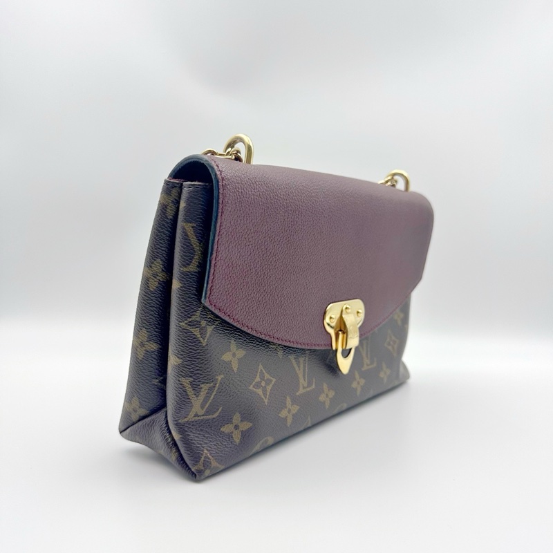 98新   LV路易威登 saint placide傳奇信封包 老花拼酒紅色 牛皮金色鏈條包-2