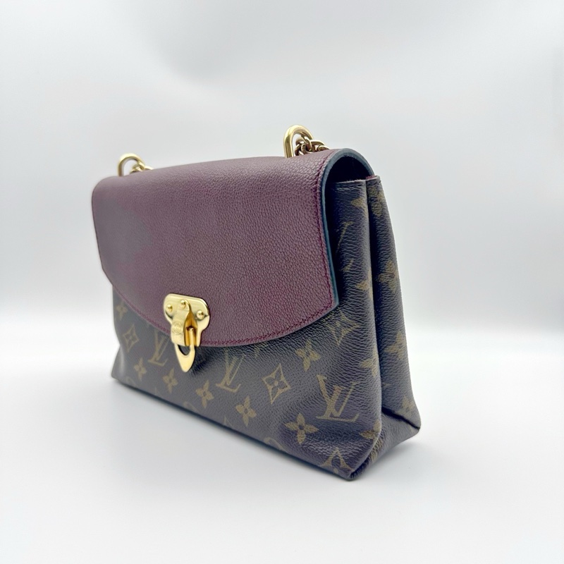 98新   LV路易威登 saint placide傳奇信封包 老花拼酒紅色 牛皮金色鏈條包-3