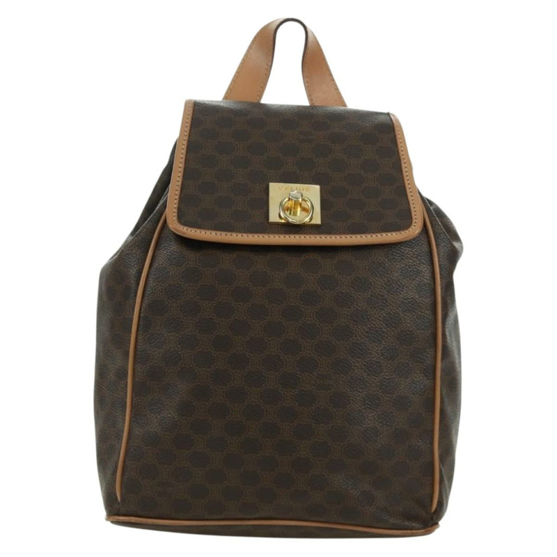 【日本直送】CELINE Macadam帆布雙肩包 PVC皮革 棕色 金色 Auth am11186A-12