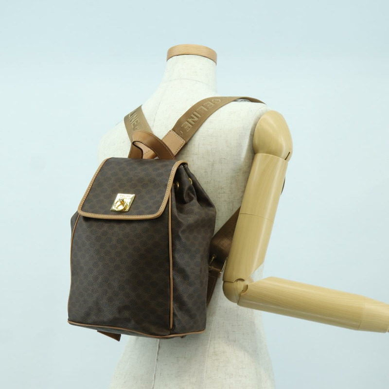 【日本直送】CELINE Macadam帆布雙肩包 PVC皮革 棕色 金色 Auth am11186A-26