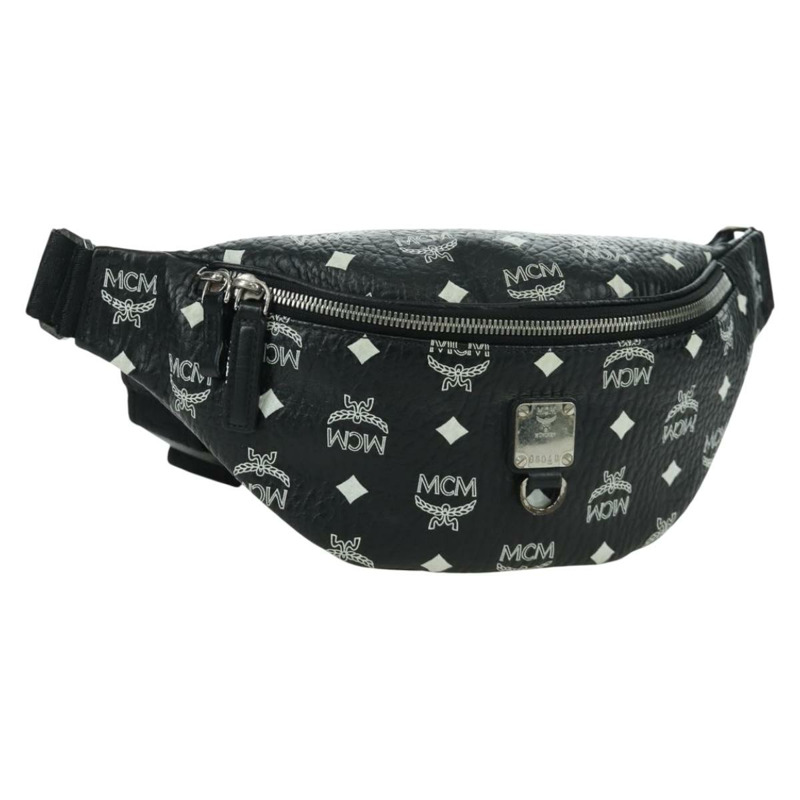 【日本直送】MCM Vicetos Logoogram 皮革斜背包 黑色 銀色 Auth mr2198V-0