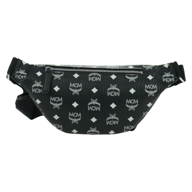 【日本直送】MCM Vicetos Logoogram 皮革斜背包 黑色 銀色 Auth mr2198V-1