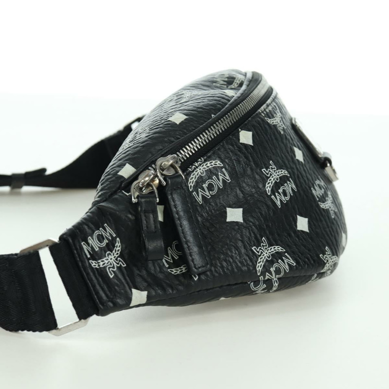 【日本直送】MCM Vicetos Logoogram 皮革斜背包 黑色 銀色 Auth mr2198V-2