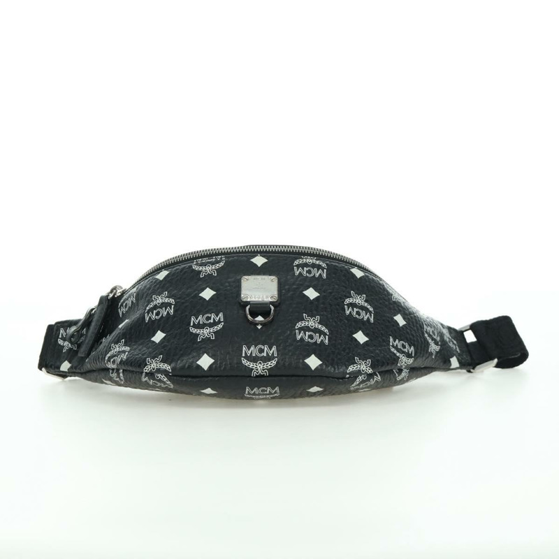 【日本直送】MCM Vicetos Logoogram 皮革斜背包 黑色 銀色 Auth mr2198V-4