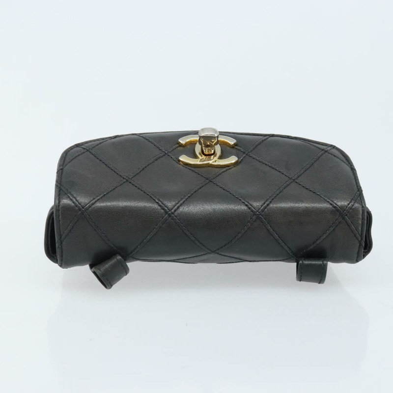 【日本直送】香奈兒雙色腰包，羊皮材質，黑色金色雙C標誌，正品 BA11734A-4