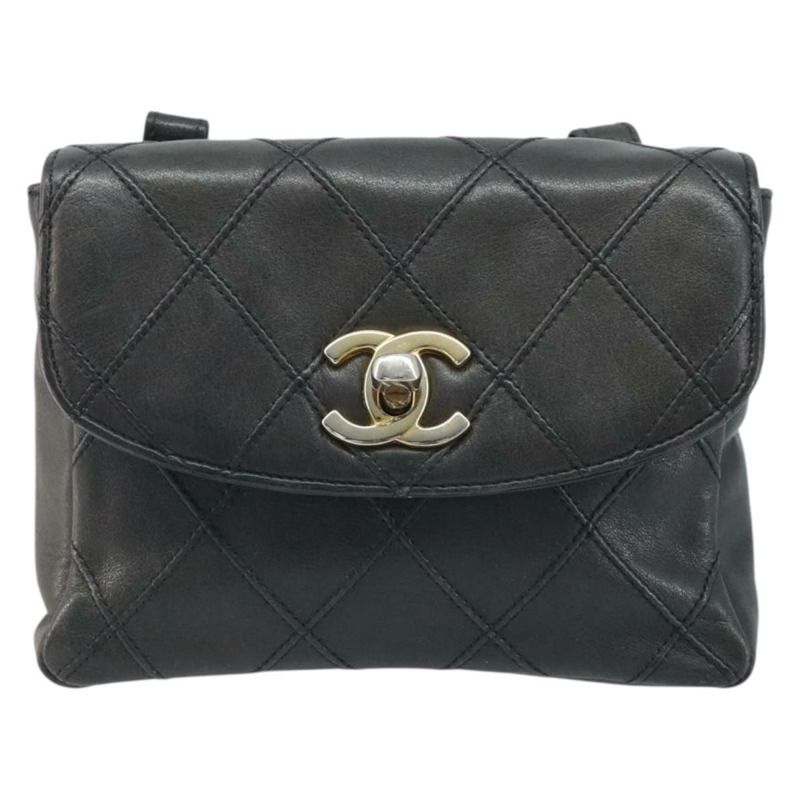 【日本直送】香奈兒雙色腰包，羊皮材質，黑色金色雙C標誌，正品 BA11734A-12