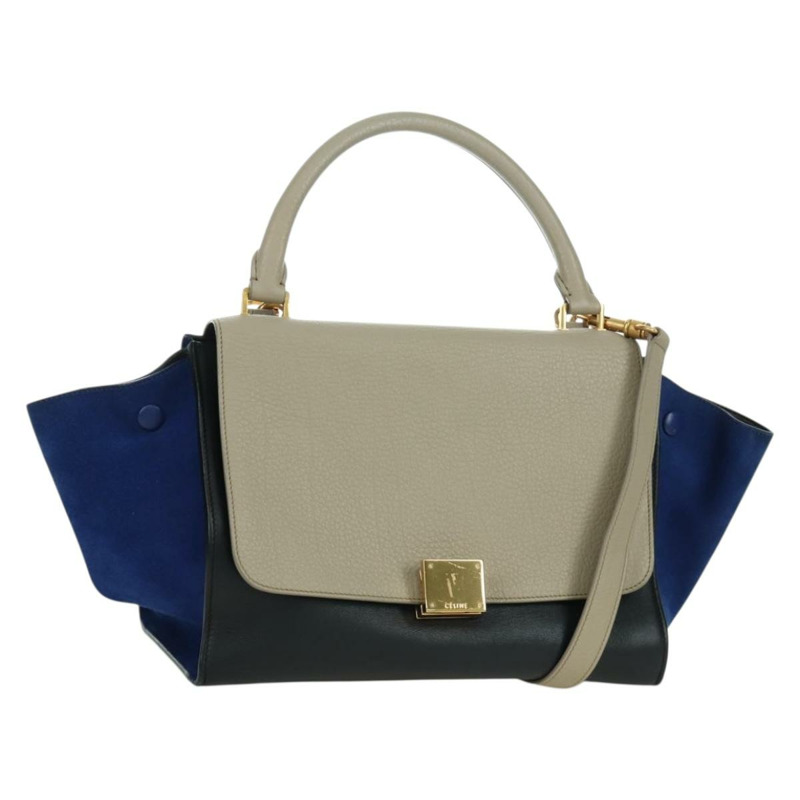 【日本直送】CELINE Trapeze 手提包 皮革 2way 藍色 銀色 正品 BA11737A-0