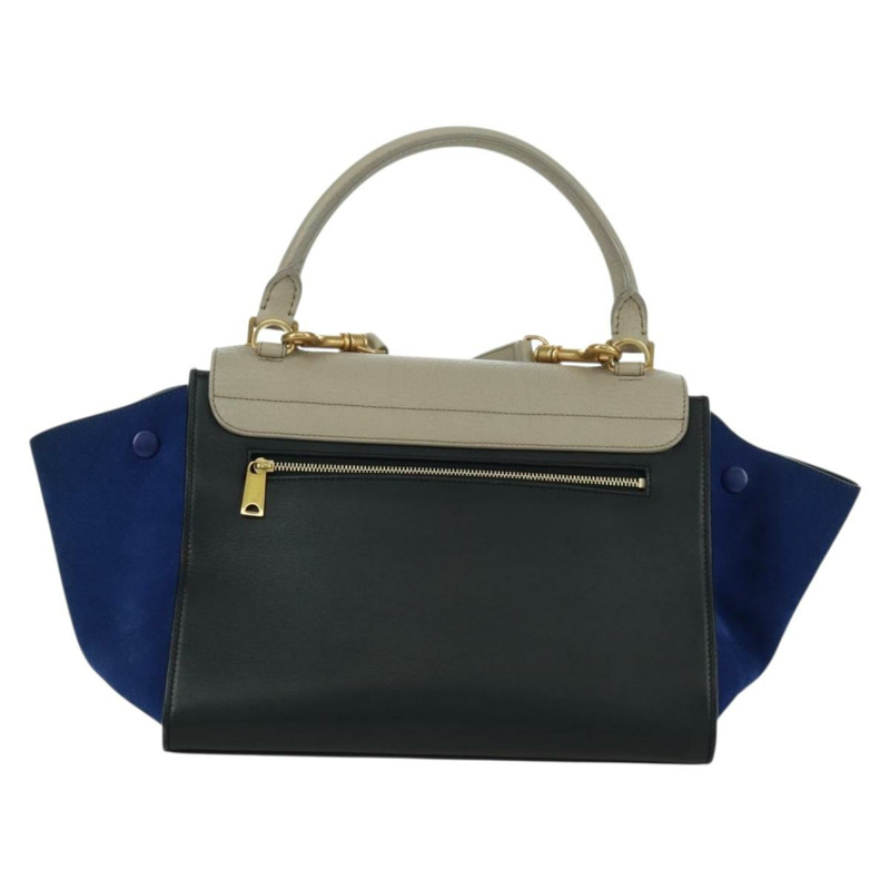 【日本直送】CELINE Trapeze 手提包 皮革 2way 藍色 銀色 正品 BA11737A-1