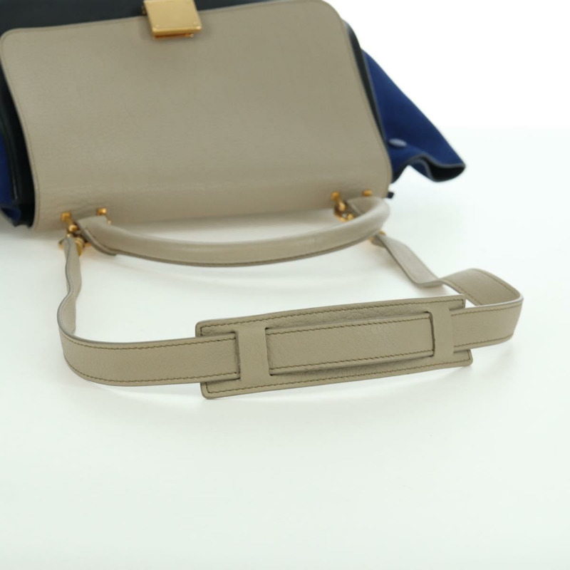 【日本直送】CELINE Trapeze 手提包 皮革 2way 藍色 銀色 正品 BA11737A-7