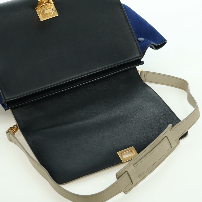 【日本直送】CELINE Trapeze 手提包 皮革 2way 藍色 銀色 正品 BA11737A-9