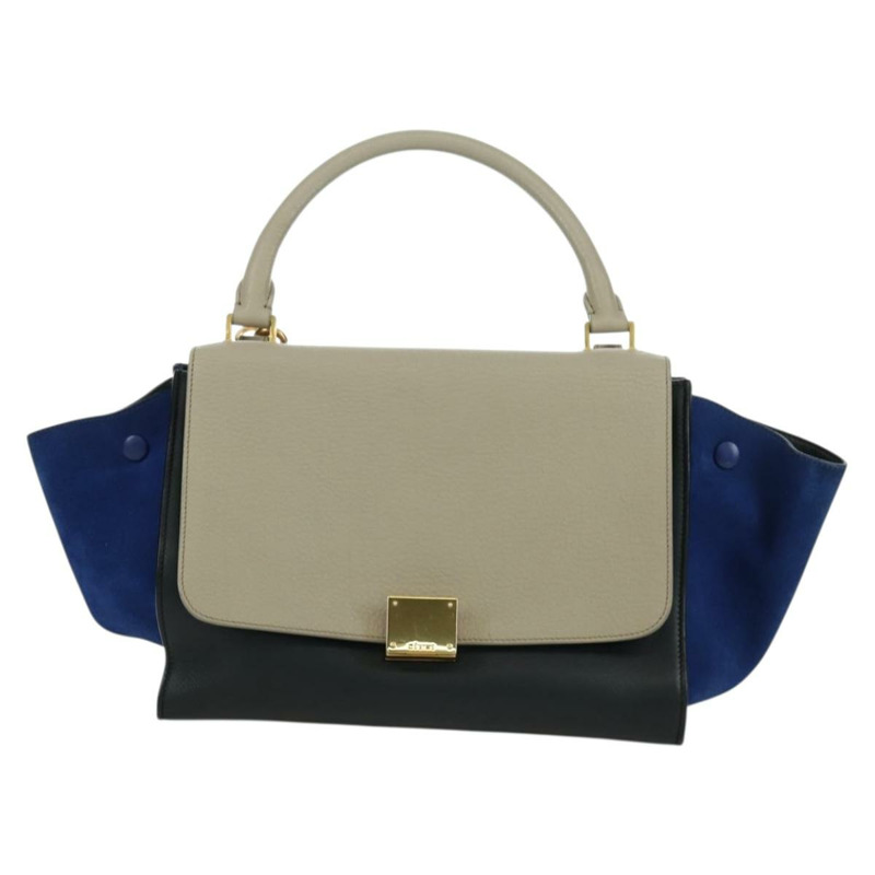 【日本直送】CELINE Trapeze 手提包 皮革 2way 藍色 銀色 正品 BA11737A-12
