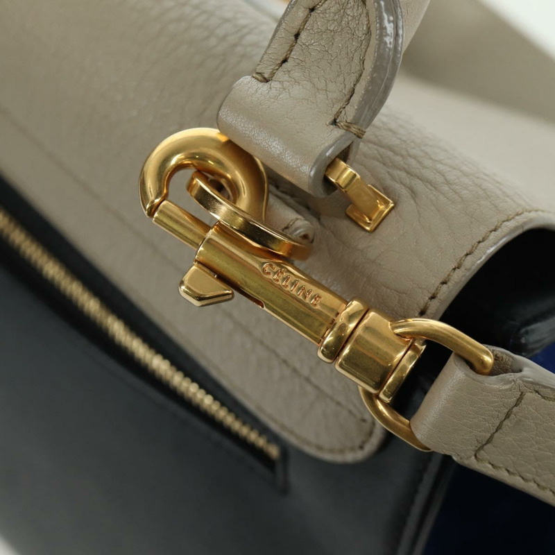 【日本直送】CELINE Trapeze 手提包 皮革 2way 藍色 銀色 正品 BA11737A-20