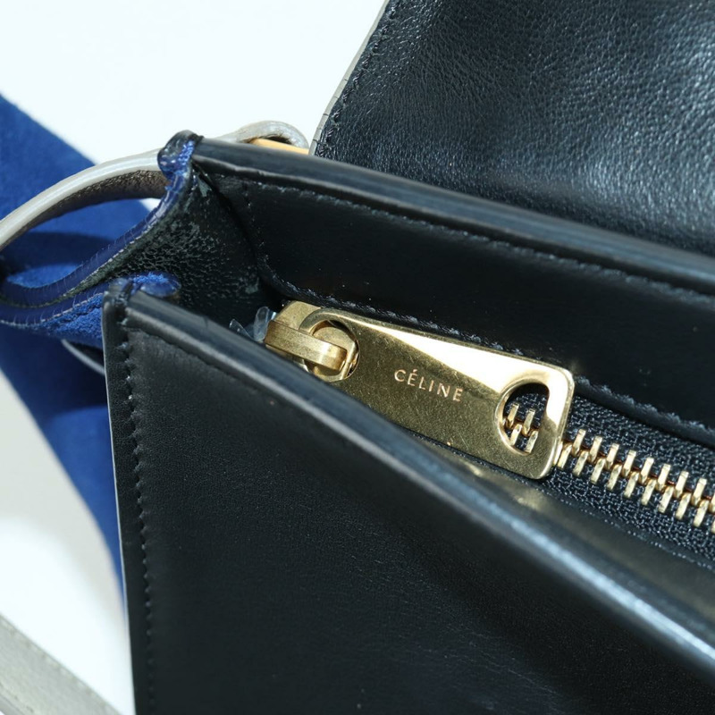 【日本直送】CELINE Trapeze 手提包 皮革 2way 藍色 銀色 正品 BA11737A-23