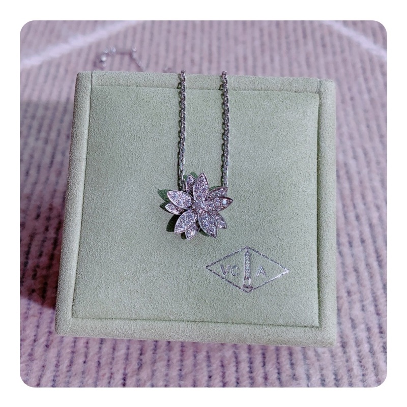 Vca梵克雅寶Lotus白金滿鑽蓮花項鍊小號-4