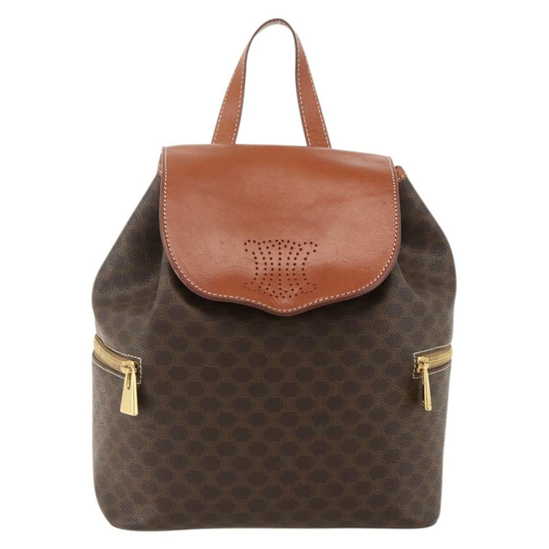 【日本直送】CELINE Macadam帆布雙肩包 PVC皮革 棕色 金色 正品 YKZ829A-1