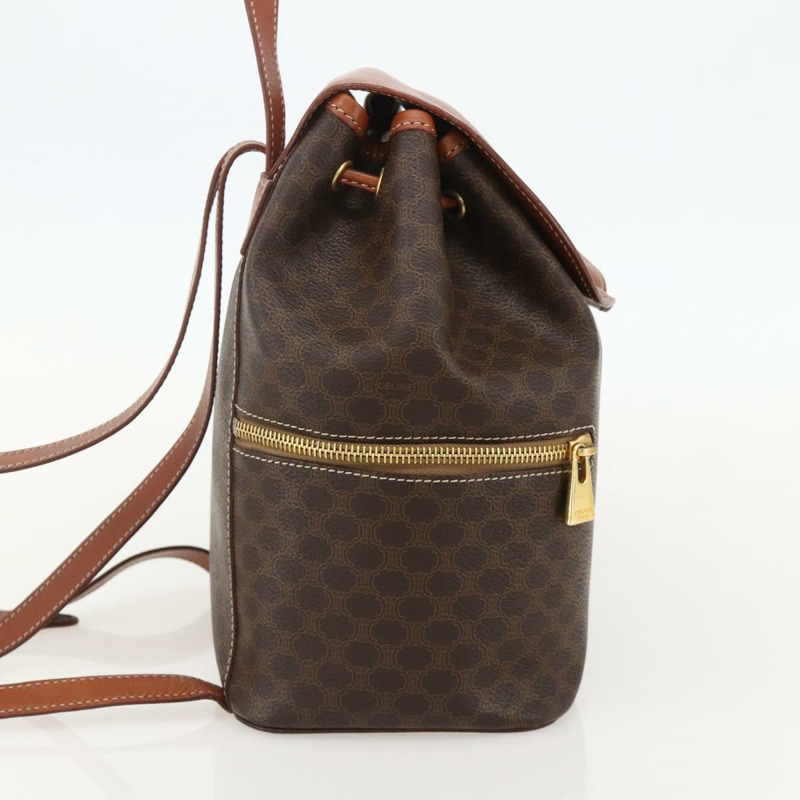 【日本直送】CELINE Macadam帆布雙肩包 PVC皮革 棕色 金色 正品 YKZ829A-3