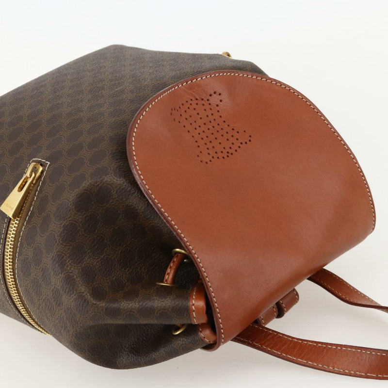 【日本直送】CELINE Macadam帆布雙肩包 PVC皮革 棕色 金色 正品 YKZ829A-5