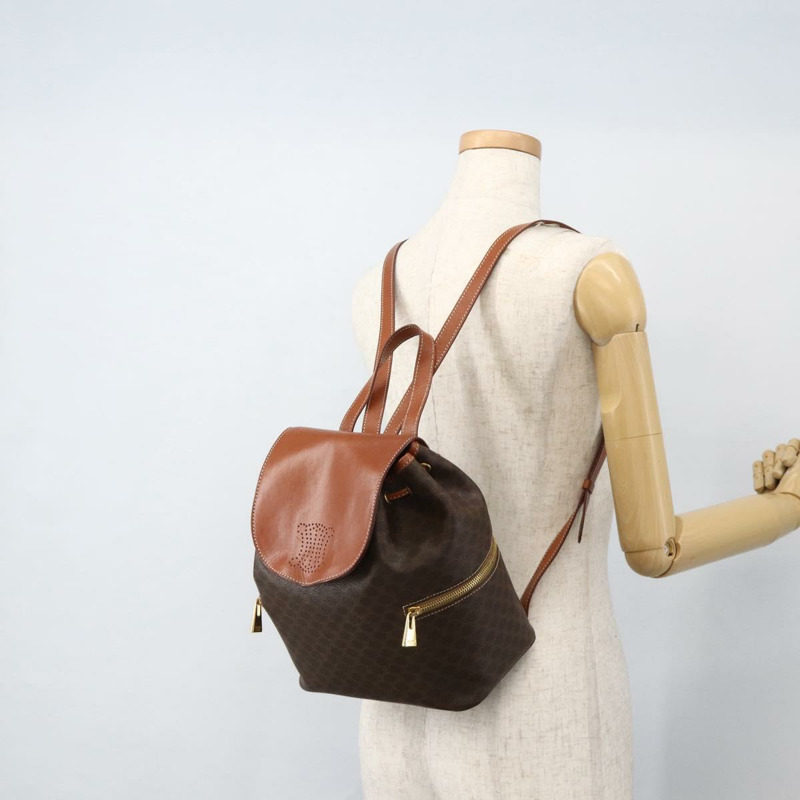 【日本直送】CELINE Macadam帆布雙肩包 PVC皮革 棕色 金色 正品 YKZ829A-24