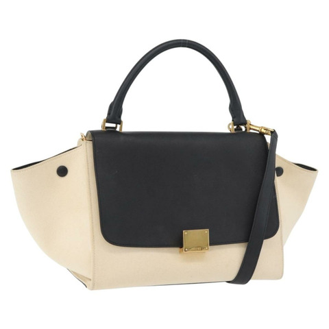CELINE Trapeze 手提包 帆布皮革 2way 金色 米色 正品 BA12121A