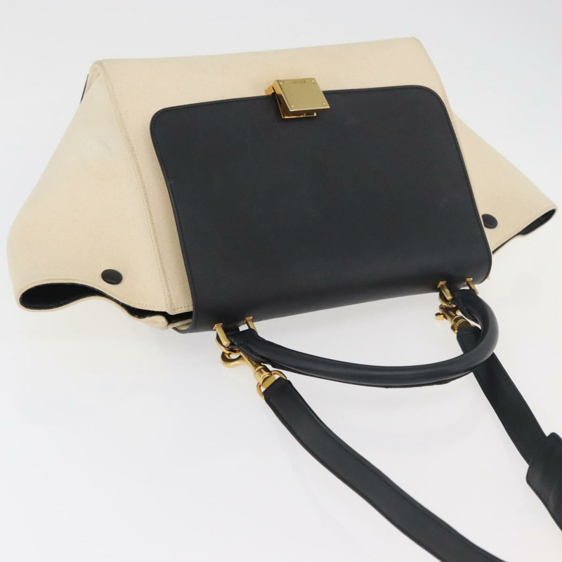 【日本直送】CELINE Trapeze 手提包 帆布皮革 2way 金色 米色 正品 BA12121A-5