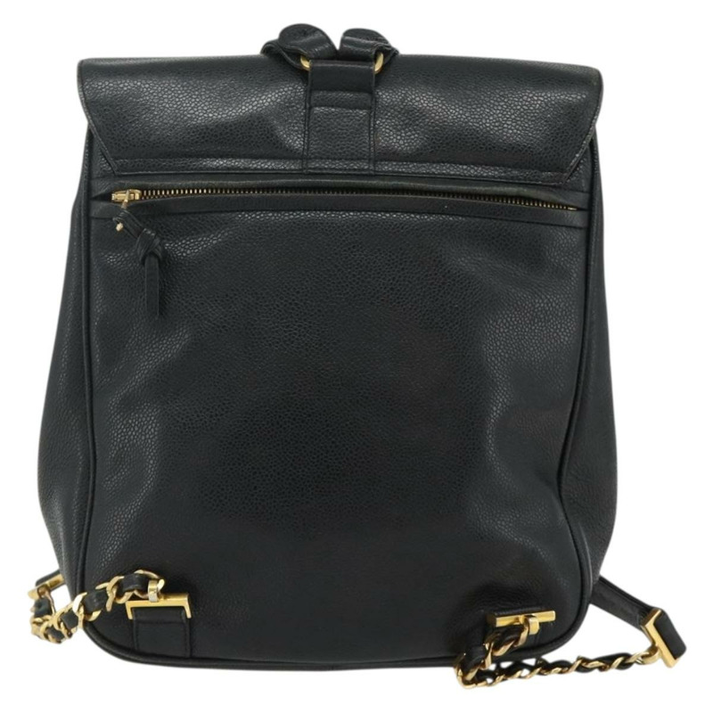 【日本直送】香奈兒魚子醬紋金黑色雙C鏈條背包 Auth ka4012V-2