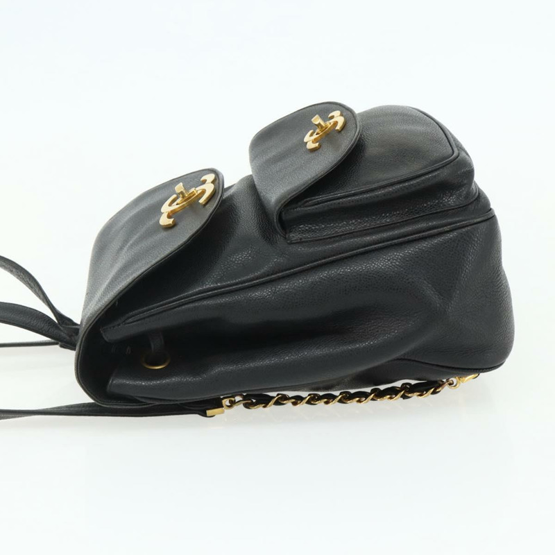 【日本直送】香奈兒魚子醬紋金黑色雙C鏈條背包 Auth ka4012V-3