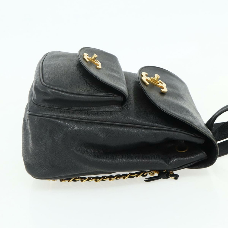 【日本直送】香奈兒魚子醬紋金黑色雙C鏈條背包 Auth ka4012V-4